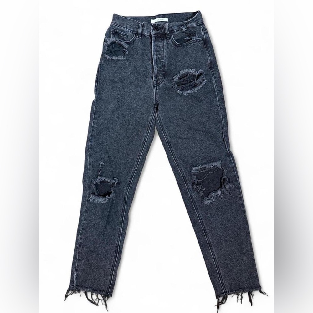 PacSun Black Distressed High Rise Slim Straight Jeans Size 24 Raw Hem